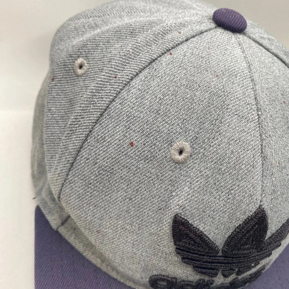 Adidas Originals Trefoil Snapback Hat Men OSFM‎ Grey Purple Wool Blend Flat Brim